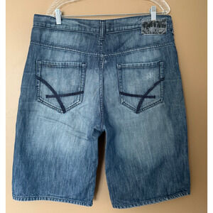 Ecko Unltd Denim Shorts Mens 36x14 Blue Jort Embroidered Baggy Skater Y2K